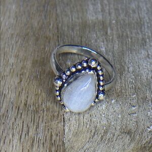 Dainty Rainbow Moonstone Blue Teardrop 925 SP Ring